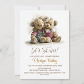 Tweeling Teddyberen Baby Shower Kaart (Voorkant)