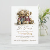 Tweeling Teddyberen Baby Shower Kaart (Staand voorkant)