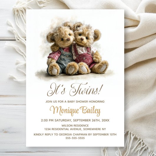 Tweeling Teddyberen Baby Shower Kaart