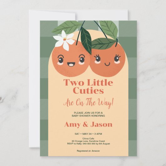 Tweeling Twee kleine schatjes Sinaasappel Baby sho Kaart (Voorkant)