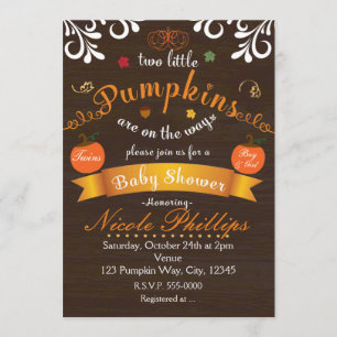 Tweeling Twee POMPOENEN Herfst BABY SHOWER Uitnodi Kaart