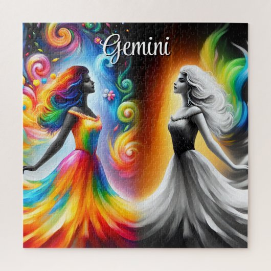 Tweeling Tweeling Kleur & Zwart-wit Horoscoop Legpuzzel (Verticaal)