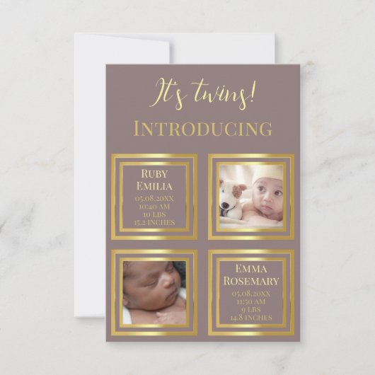 Tweeling tweeling meisjes pasgeboren foto geboorte bedankkaart (Voorkant)