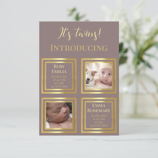 Tweeling tweeling meisjes pasgeboren foto geboorte bedankkaart (Staand voorkant)