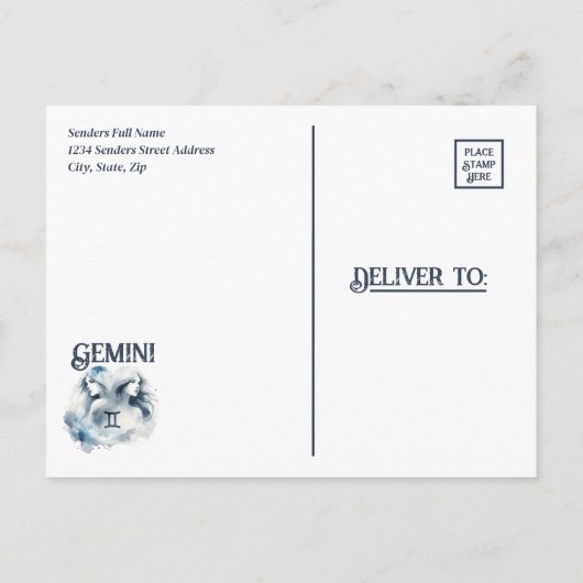 Tweeling Tweeling Zodiac Theme Verjaardagsfeest Uitnodiging Briefkaart (Achterkant)