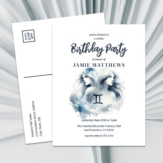 Tweeling Tweeling Zodiac Theme Verjaardagsfeest Uitnodiging Briefkaart