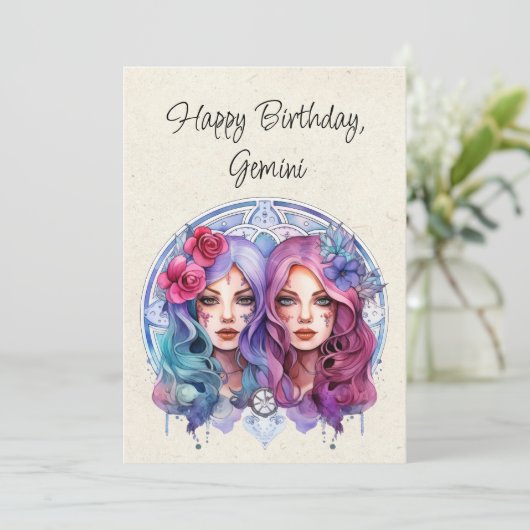 Tweeling Tweeling Zodiac Waterverf Verjaardag Flat (Staand voorkant)