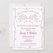 Tweeling Valentijnse Baby shower Cupido Meisje Roz Kaart (Voorkant)