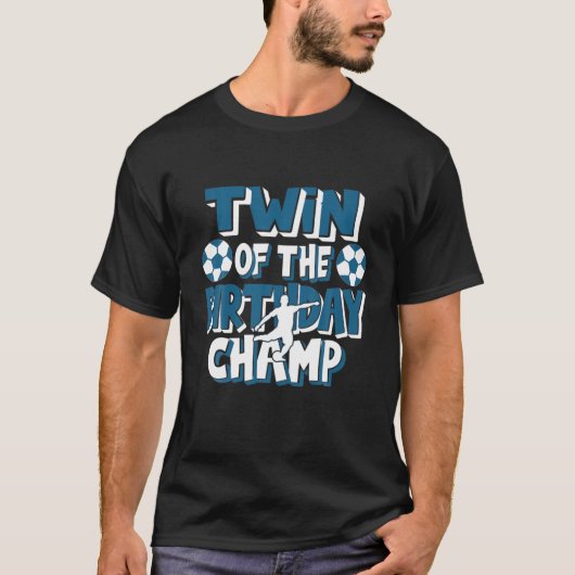 Tweeling van de Birthday Champ Boys Soccer Party T-shirt (Voorkant)