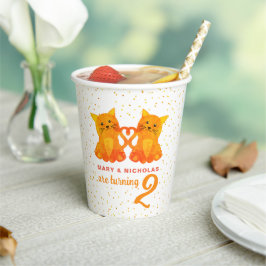 Tweeling Verjaardag Oranje Kittens Confetti Stippe Papieren Bekers