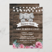 Tweeling Verjaardag Schattigee Olifant  Bloemen Kaart (Voorkant / Achterkant)