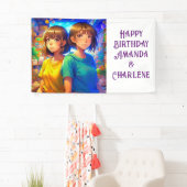 Tweeling Verjaardagsbanner Anime Thema Spandoek (Insitu)