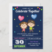 Tweeling verjaardagsfeest uitnodiging voor een sch (Voorkant)