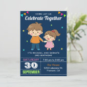 Tweeling verjaardagsfeest uitnodiging voor schatti (Staand voorkant)