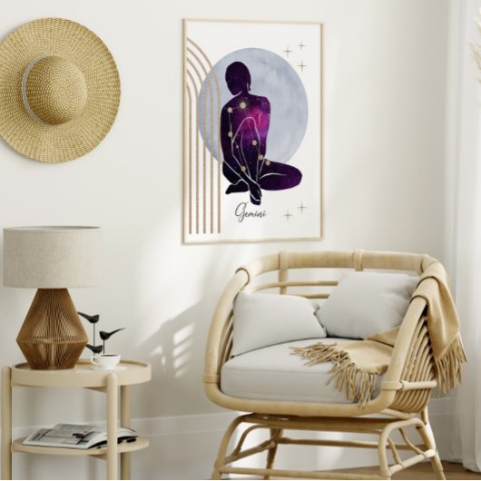 Tweeling Vrouwelijk Blauw Paarse Zodiac Design Poster