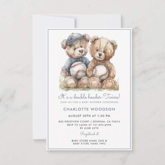 Tweeling Watercolor Teddys Kaart (Voorkant)