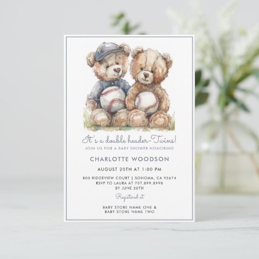 Tweeling Watercolor Teddys Kaart (Staand voorkant)