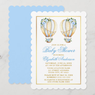 Tweeling Waterverf Blauw Bloem Ballonnen Baby Show Kaart