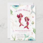 tweeling | Waterverf Glitter Zeemeermin Verjaardag Kaart (Voorkant)