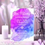 Tweeling Waterverf Paarse Blauwe Ster BAT MITZVAH Kaart<br><div class="desc">** Twins ** Mooie religieuze Joodse Bat Mitzvah uitnodigingskaarten. Lichte waterverf pastel paarse,  violet,  blauw,  turquoise met davidster in het wit. Moderne scriptbrieven. 'Wordt geroepen om de THORA als een Bar Mitzvah'. Perfect voor 12 jaar oude dochter,  meisje. Eenvoudig te bewerken - voeg gewoon uw informatie / tekst toe.</div>