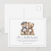 Tweeling Waterverf Teddyberen Zwangerschap Aankondigingskaart (Voorkant / Achterkant)