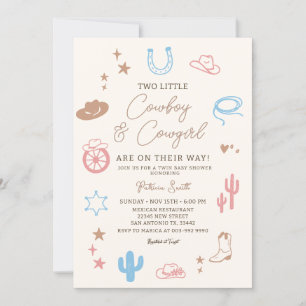 Tweeling Westerse Cowgirl en Cowboy Moderne Baby S Kaart