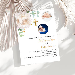 Tweeling wit bloemenfoto geslacht neutraal doopsel kaart