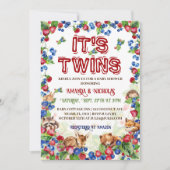 Tweeling Woodland Animals Rustiek Baby shower Kaart (Voorkant)