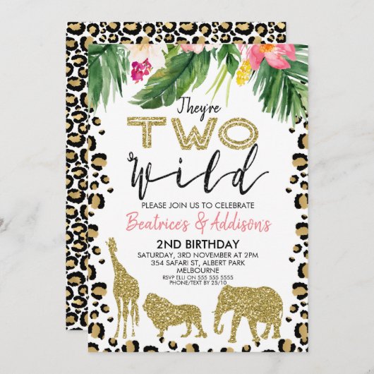 Tweeling Ze zijn twee wilde 2e verjaardag uitnodig Kaart (Voorkant / Achterkant)