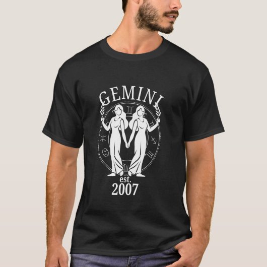Tweeling Zodiac Gemini geboren in 2007 T-shirt (Voorkant)