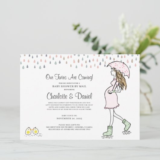 Tweeling Zwangere Moeder Paraplu Baby Shower Per P Kaart (Staand voorkant)