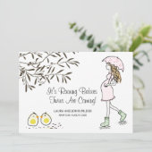 Tweeling Zwangere Zwangere Moeder Met Parasol Aankondiging (Staand voorkant)