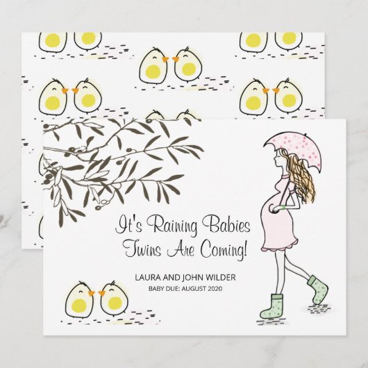 Tweeling Zwangere Zwangere Moeder Met Parasol Aankondiging (Voorkant / Achterkant)