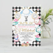 Tweeling Zwart Diamant Alice In Onderland Verjaard Kaart (Staand voorkant)