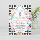 Tweeling Zwart Diamant Alice In Onderland Verjaard Kaart (Staand voorkant)