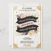 tweeling Zwart eenvoudig modern Joint 21st Verjaar Kaart (Voorkant)