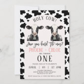 Tweeling Zwarte Koe Print Boog Heilige Koe 1e Verj Kaart (Voorkant)