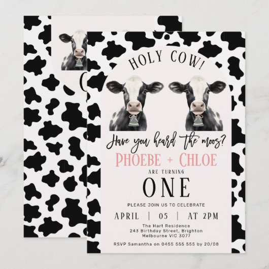 Tweeling Zwarte Koe Print Boog Heilige Koe 1e Verj Kaart (Voorkant / Achterkant)