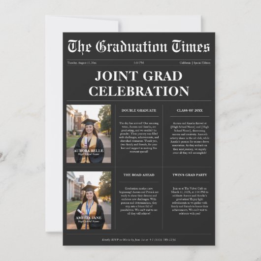 Tweeling Zwarte krant Gezamenlijk Afstuderen Foto Kaart (Voorkant)