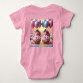 Tweelingbaby meisjes in pastelballonnen en linten romper (Achterkant)