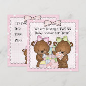 Tweelingbabymeisjes baby shower-uitnodiging kaart (Voorkant / Achterkant)