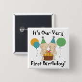 Tweelingbaby's 1e verjaardag t-shirts en cadeautje vierkante button 5,1 cm (Voorkant /achterkant)