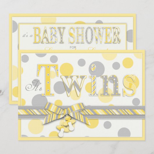 Tweelingbaby's Geel Grijs Stip Baby shower Kaart (Voorkant / Achterkant)