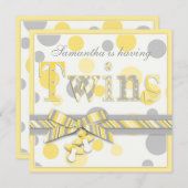 Tweelingbaby's Geel Grijs Stip Baby shower Kaart (Voorkant / Achterkant)