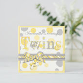 Tweelingbaby's Geel Grijs Stip Baby shower Kaart (Staand voorkant)