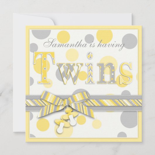 Tweelingbaby's Geel Grijs Stip Baby shower Kaart (Voorkant)