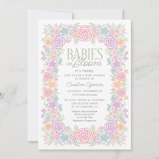 Tweelingbaby's in bloei bloeiend Baby shower Kaart (Voorkant)