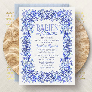 Tweelingbaby's in Bloom Blue Floral Baby shower Kaart