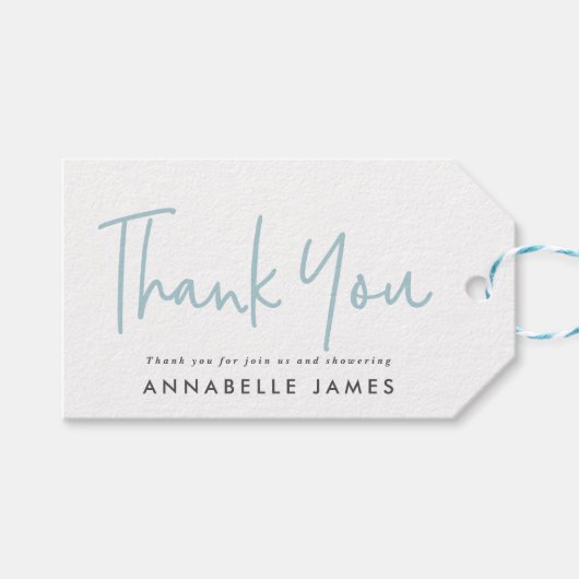 Tweelingblauw Moderne Typografie Stijlvol Dank u Cadeaulabel (Voorkant (Horizontaal))