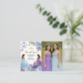 Tweelingblauwe en Paarse Roos prinsessen Quinceañe Informatiekaartje (Staand voorkant)